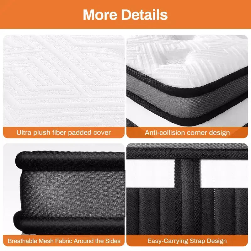 Materasso Queen, Materasso in Memory Foam da 35 cm in scatola, Materasso per alleviare la pressione, Supporto a zone, Strato in gel per il raffreddamento, Rigidità media, Migliora la circolazione