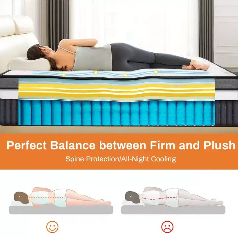 Materasso Queen, Materasso in Memory Foam da 35 cm in scatola, Materasso per alleviare la pressione, Supporto a zone, Strato in gel per il raffreddamento, Rigidità media, Migliora la circolazione