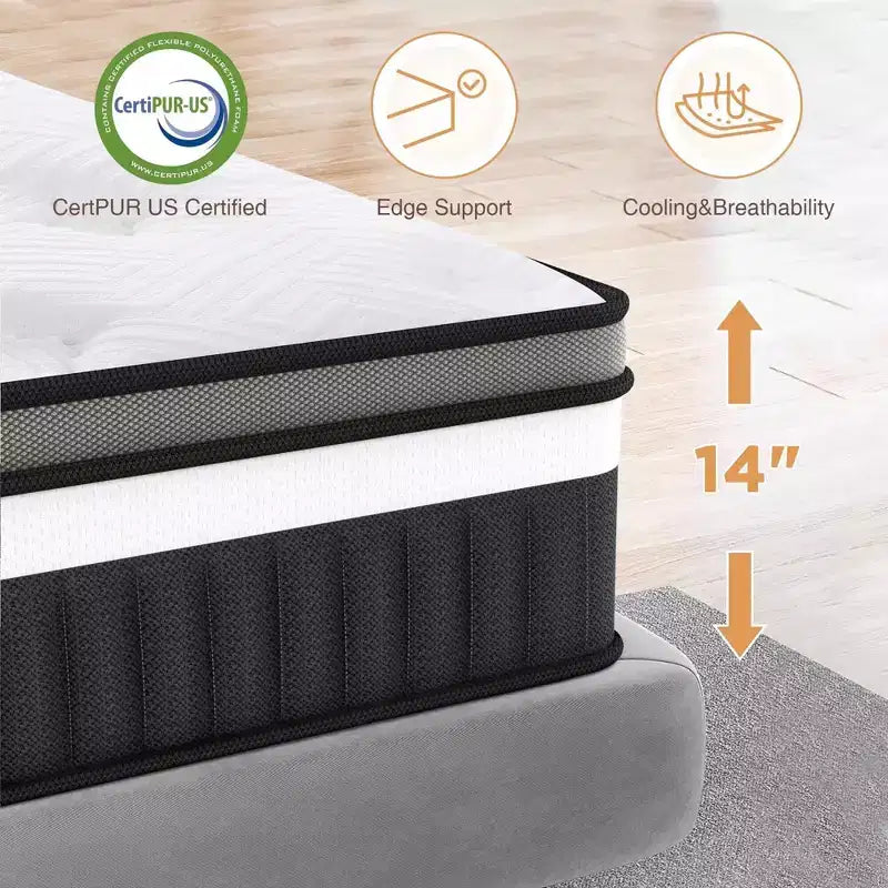 Materasso Queen, Materasso in Memory Foam da 35 cm in scatola, Materasso per alleviare la pressione, Supporto a zone, Strato in gel per il raffreddamento, Rigidità media, Migliora la circolazione