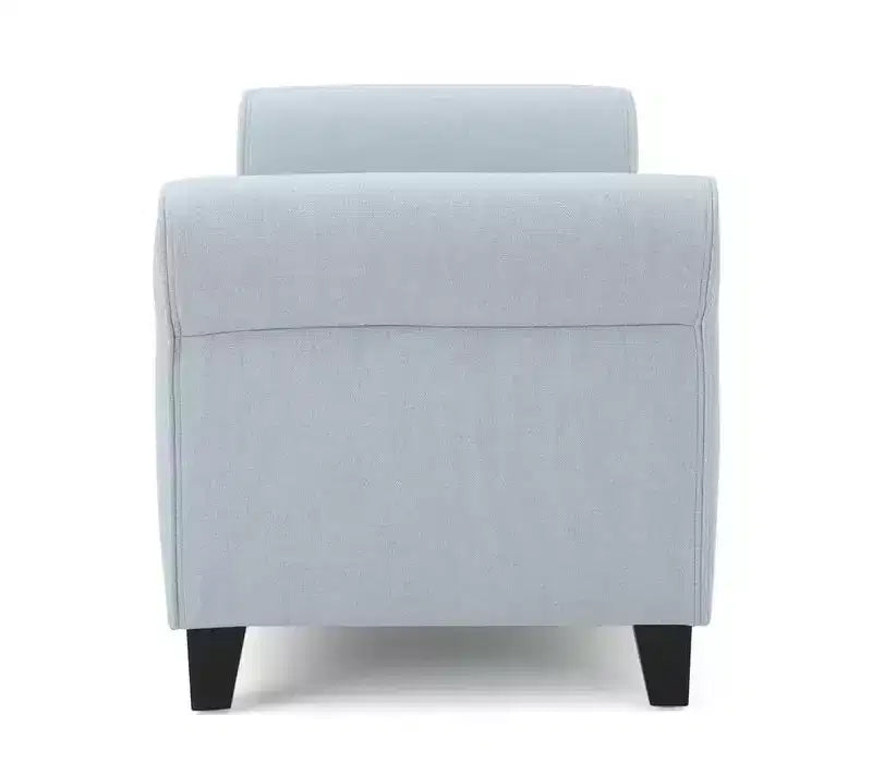 Panca portaoggetti moderna Okak con sedile imbottito e braccioli, pouf portaoggetti con gambe in legno, panca da fondo letto per soggiorno, camera da letto