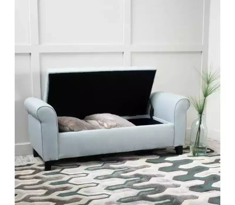 Panca portaoggetti moderna Okak con sedile imbottito e braccioli, pouf portaoggetti con gambe in legno, panca da fondo letto per soggiorno, camera da letto