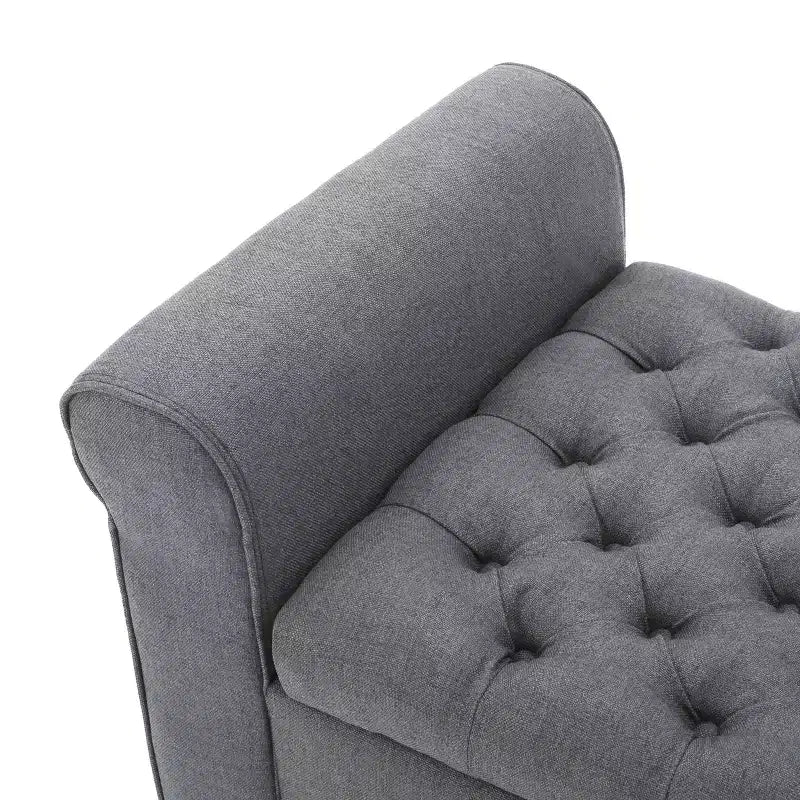 Panca portaoggetti moderna Okak con sedile imbottito e braccioli, pouf portaoggetti con gambe in legno, panca da fondo letto per soggiorno, camera da letto