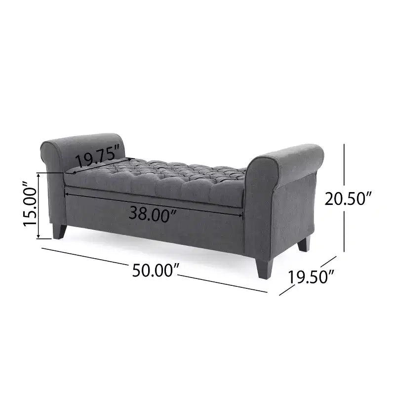 Panca portaoggetti moderna Okak con sedile imbottito e braccioli, pouf portaoggetti con gambe in legno, panca da fondo letto per soggiorno, camera da letto