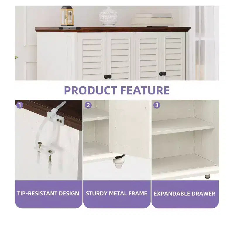 Mobile porta TV da fattoria per TV da 60 pollici, mobile per l'intrattenimento con ripiani regolabili e prese di corrente, credenza a buffet per il soggiorno