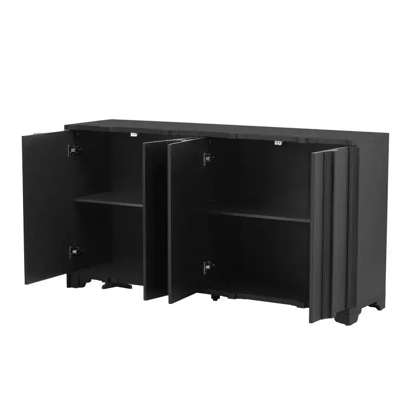 TUYOHW Madia Moderna a 4 Ante, Mobile Contenitore con Dettagli Lineari, Impiallacciatura in Pino, Gambe Triangolari, Mobile Consolle per Soggiorno, Ingresso, Studio