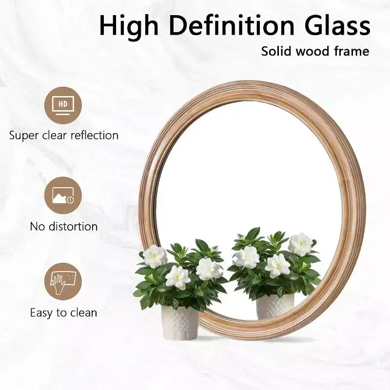 TUYOHW Specchio da parete decorativo in legno stile rustico con bordo sbiancato, specchio circolare da vanità per camera da letto, soggiorno