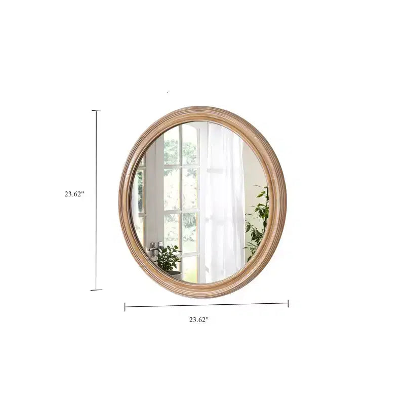 TUYOHW Specchio da parete decorativo in legno stile rustico con bordo sbiancato, specchio circolare da vanità per camera da letto, soggiorno