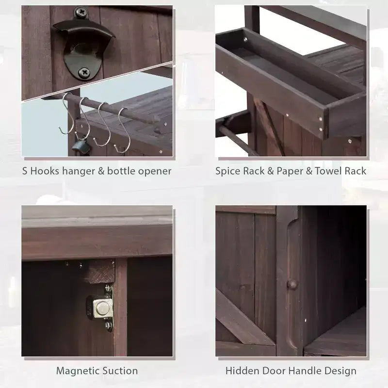 TUYOHW Isola da Cucina per Esterni con Piano in Acciaio Inossidabile, Tavolo per Preparazione Griglia Mobile con Portaspezie, Porta-asciugamani, Mobiletto Contenitore per Cucina e BBQ