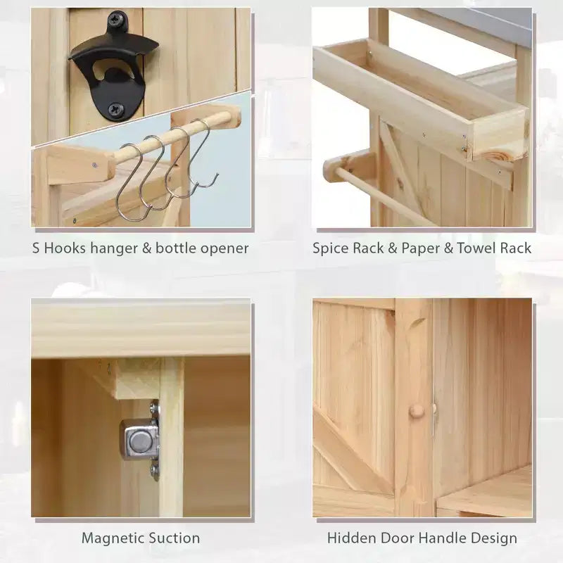 TUYOHW Isola da Cucina per Esterni con Piano in Acciaio Inossidabile, Tavolo per Preparazione Griglia Mobile con Portaspezie, Porta-asciugamani, Mobiletto Contenitore per Cucina e BBQ