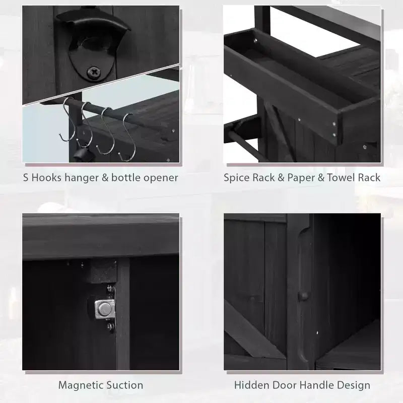 TUYOHW Isola da Cucina per Esterni con Piano in Acciaio Inossidabile, Tavolo per Preparazione Griglia Mobile con Portaspezie, Porta-asciugamani, Mobiletto Contenitore per Cucina e BBQ