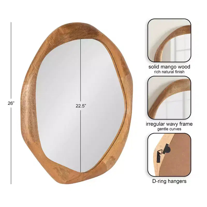 Kate and Laurel Hera Specchio rotondo in legno, naturale, 26x26