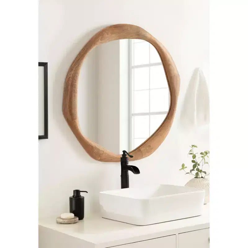 Kate and Laurel Hera Specchio rotondo in legno, naturale, 26x26