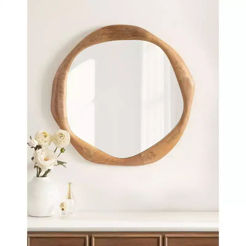 Kate and Laurel Hera Specchio rotondo in legno, naturale, 26x26