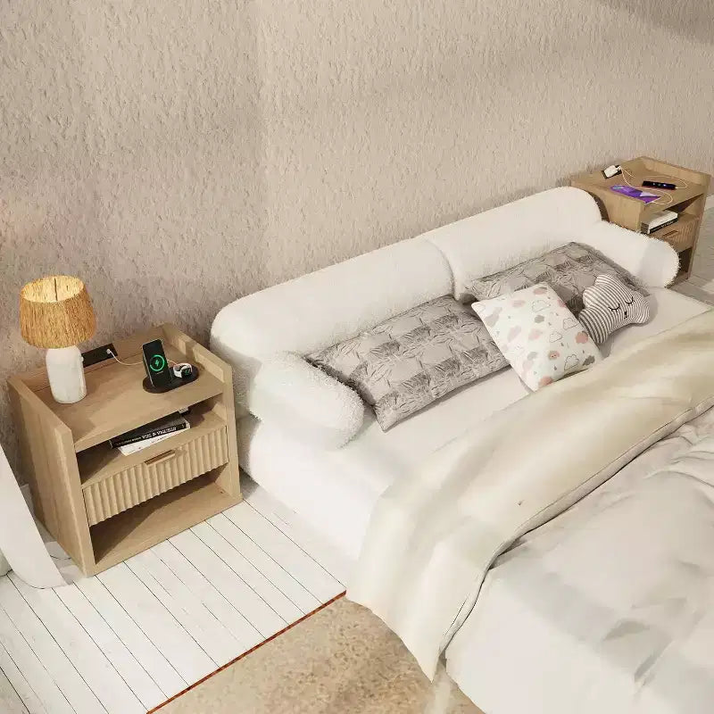Tavolino in Legno con Stazione di Ricarica Comodino a 1 Cassetto Grande Tavolino Moderno Contenitore Mobiletto d'Appoggio per Soggiorno Camera da Letto Ufficio USB