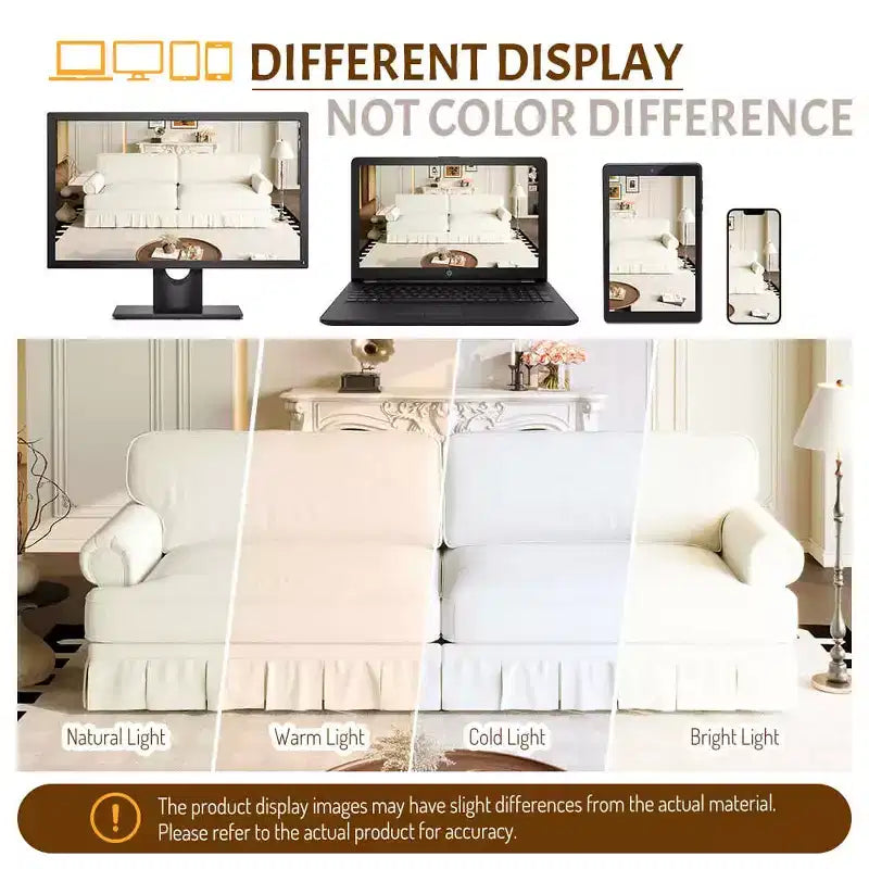 Divano a nuvola MAYEERTY di lusso e comfort a 3 e 4 posti, divano in tessuto ciniglia con braccioli arrotolati e gonna a pieghe Beige