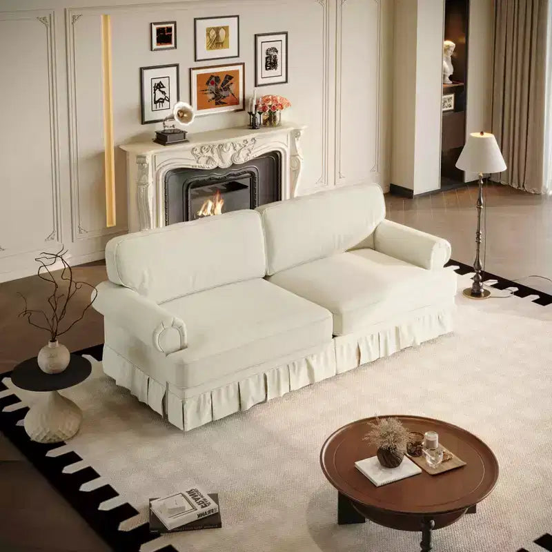 MAYEERTY 74 Comodissimo Divano a Tre Posti Cloud, Divano in Tessuto Oxford con Braccioli Arrotondati e Design con Gonna a Pieghe Beige