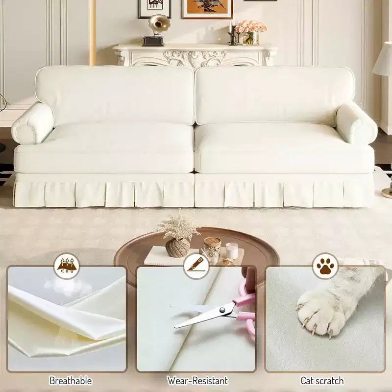 MAYEERTY 74 Comodissimo Divano a Tre Posti Cloud, Divano in Tessuto Oxford con Braccioli Arrotondati e Design con Gonna a Pieghe Beige
