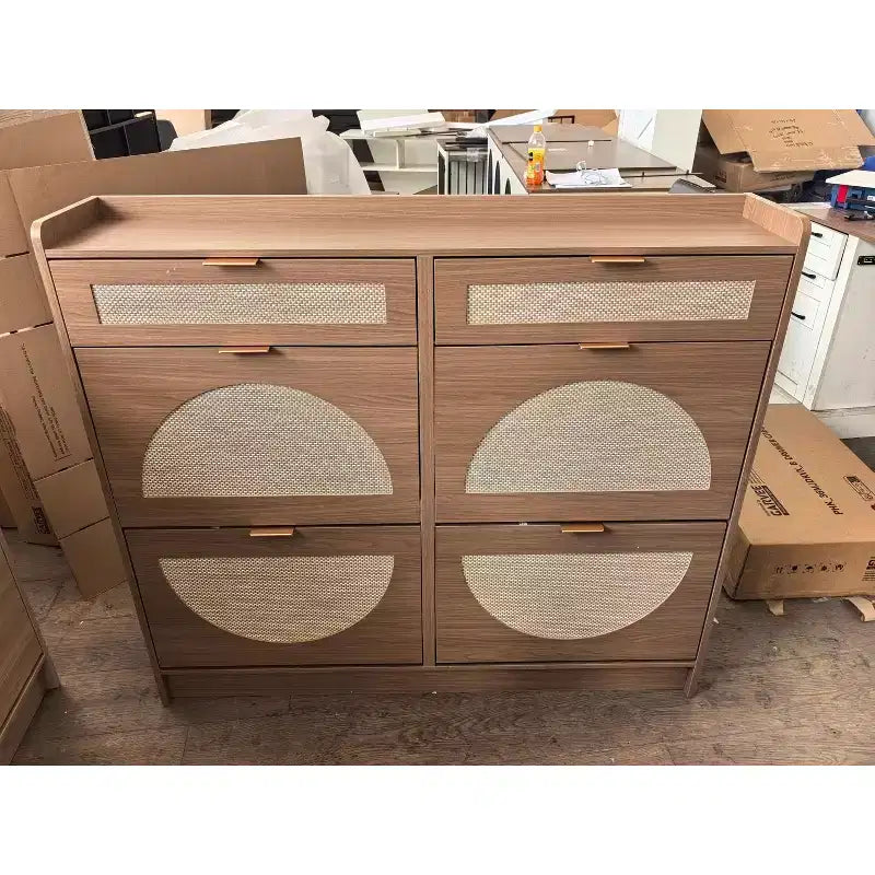 Scarpiera in rattan con 4 cassetti a ribalta e 2 cassetti, mobile autoportante per ingresso, scarpiera stretta a scomparsa