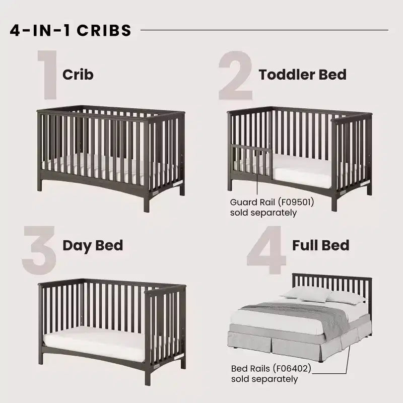 Culla trasformabile Child Craft London 4-in-1, trasformabile in lettino per bambini, lettino da giorno e letto a una piazza e mezza, 3 posizioni per il materasso, finitura sicura per neonati (Dapper Gray)