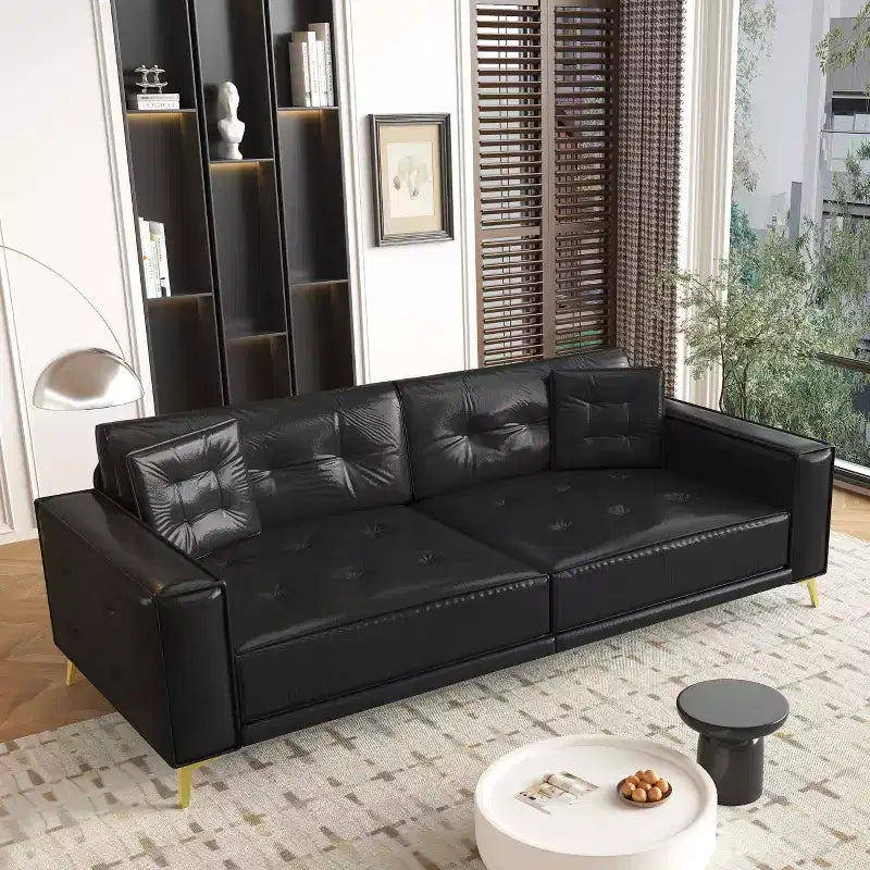 MAYEERTY 92.1 Divano Letto Estraibile King Size, Divano Letto Convertibile 3-in-1 in Ecopelle con Braccioli Ultra Larghi 2 Cuscini Nero