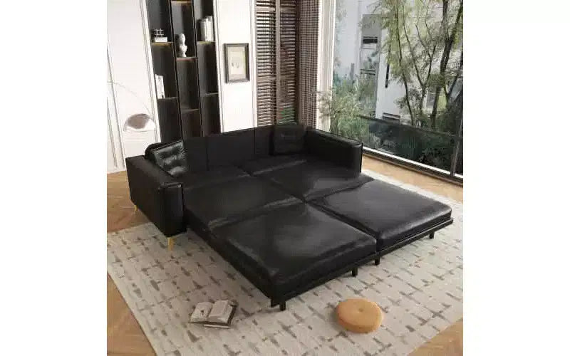 MAYEERTY 92.1 Divano Letto Estraibile King Size, Divano Letto Convertibile 3-in-1 in Ecopelle con Braccioli Ultra Larghi 2 Cuscini Nero