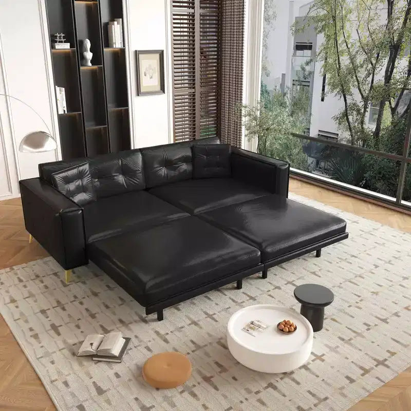 MAYEERTY 92.1 Divano Letto Estraibile King Size, Divano Letto Convertibile 3-in-1 in Ecopelle con Braccioli Ultra Larghi 2 Cuscini Nero