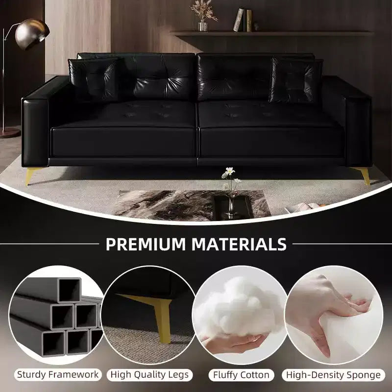 MAYEERTY 92.1 Divano Letto Estraibile King Size, Divano Letto Convertibile 3-in-1 in Ecopelle con Braccioli Ultra Larghi 2 Cuscini Nero