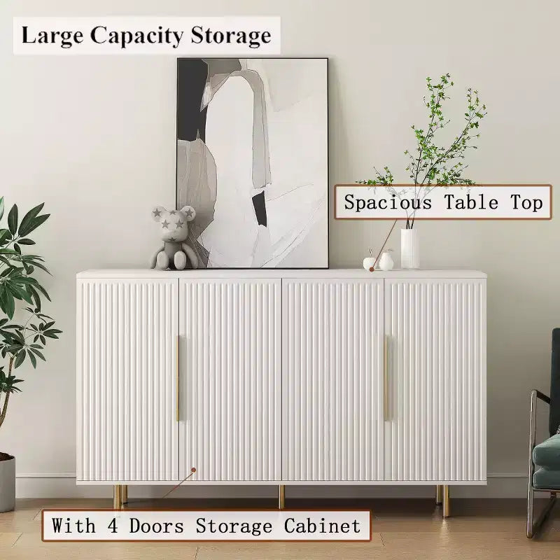 Mobile Madia Moderno Credenza con Ante Scanalate, Ripiani Regolabili, Armadietto Consolle d'Accento per Sala da Pranzo - Panipeachy