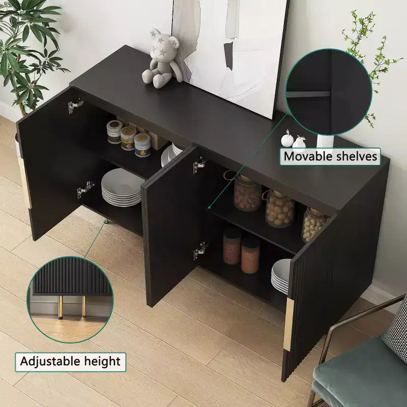 Mobile Madia Moderno Credenza con Ante Scanalate, Ripiani Regolabili, Armadietto Consolle d'Accento per Sala da Pranzo - Panipeachy