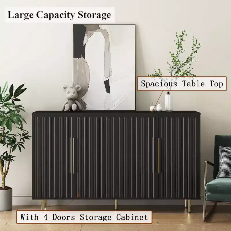 Mobile Madia Moderno Credenza con Ante Scanalate, Ripiani Regolabili, Armadietto Consolle d'Accento per Sala da Pranzo - Panipeachy
