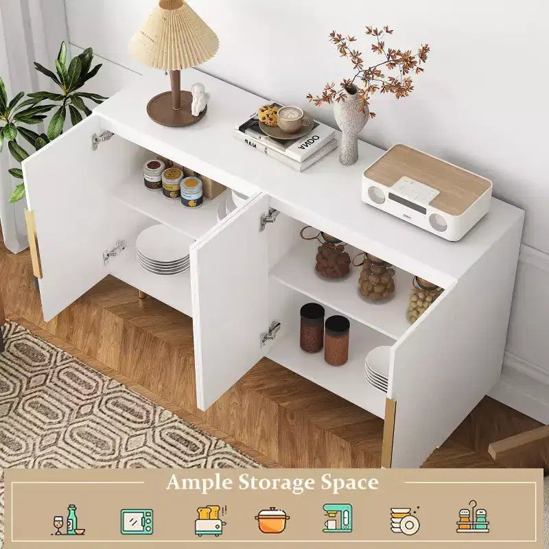 Mobile Madia Moderno Credenza con Ante Scanalate, Ripiani Regolabili, Armadietto Consolle d'Accento per Sala da Pranzo - Panipeachy