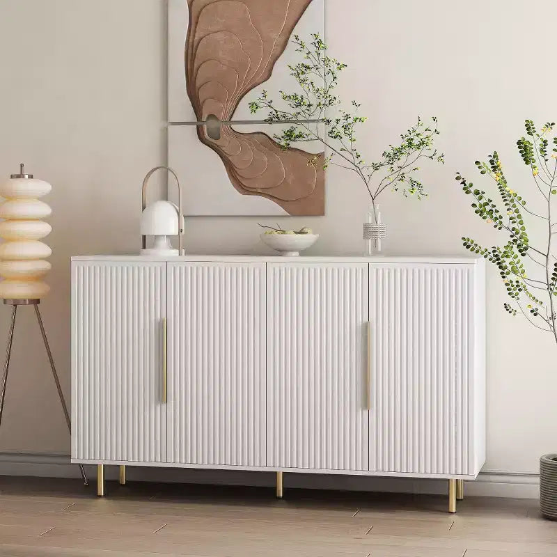Mobile Madia Moderno Credenza con Ante Scanalate, Ripiani Regolabili, Armadietto Consolle d'Accento per Sala da Pranzo - Panipeachy