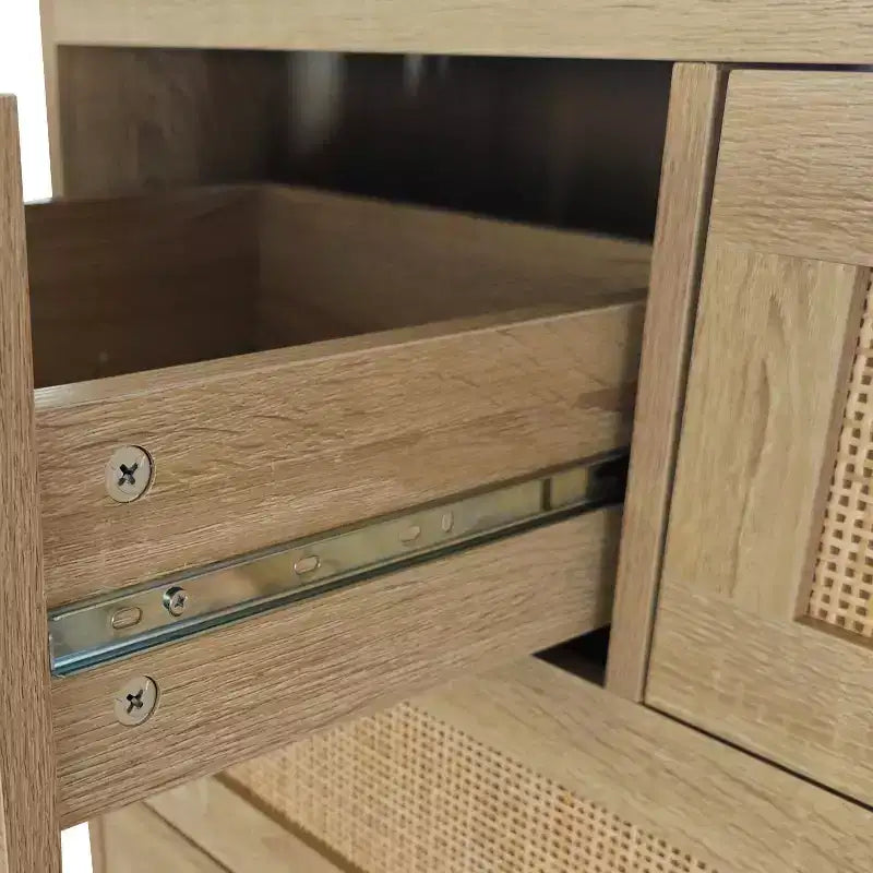 Cassettiera in Rattan a 4 Cassetti, Mobile Contenitore con Frontali in Rattan, Comò Orizzontale per Camera da Letto, Soggiorno, Sala da Pranzo e Corridoio - Panipeachy