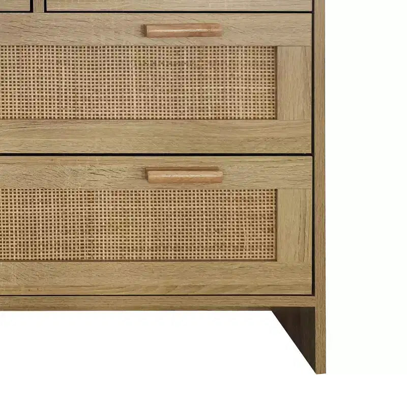 Cassettiera in Rattan a 4 Cassetti, Mobile Contenitore con Frontali in Rattan, Comò Orizzontale per Camera da Letto, Soggiorno, Sala da Pranzo e Corridoio - Panipeachy