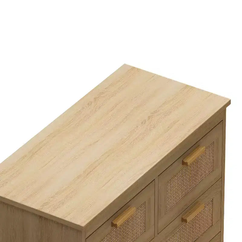 Cassettiera in Rattan a 4 Cassetti, Mobile Contenitore con Frontali in Rattan, Comò Orizzontale per Camera da Letto, Soggiorno, Sala da Pranzo e Corridoio - Panipeachy