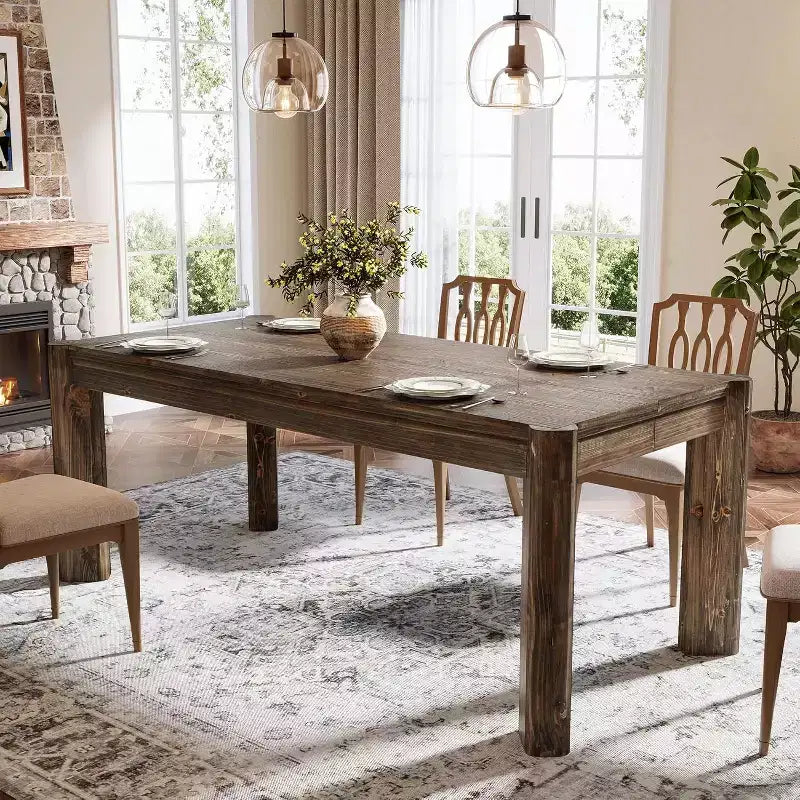 Tavolo da pranzo Lantine 63 in legno massello per 6 persone, tavolo da cucina in stile rustico con gambe robuste per la sala da pranzo, facile montaggio