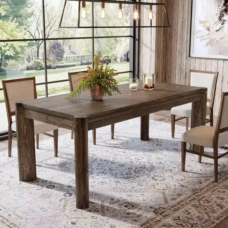 Tavolo da pranzo Lantine 63 in legno massello per 6 persone, tavolo da cucina in stile rustico con gambe robuste per la sala da pranzo, facile montaggio
