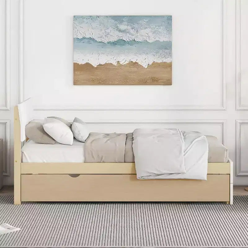 Struttura letto singolo con testiera e pediera laccate lucide, letto a piattaforma singolo in legno con letto estraibile, letto singolo, nessuna molla necessaria per camera da letto, camera degli ospiti