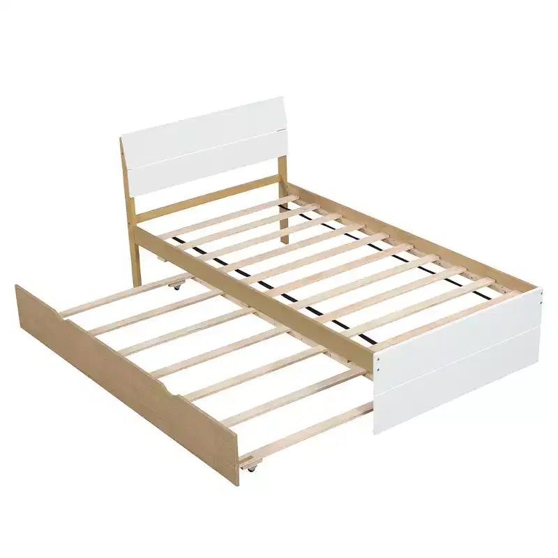 Struttura letto singolo con testiera e pediera laccate lucide, letto a piattaforma singolo in legno con letto estraibile, letto singolo, nessuna molla necessaria per camera da letto, camera degli ospiti