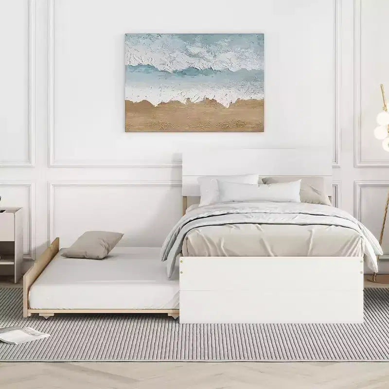 Struttura letto singolo con testiera e pediera laccate lucide, letto a piattaforma singolo in legno con letto estraibile, letto singolo, nessuna molla necessaria per camera da letto, camera degli ospiti