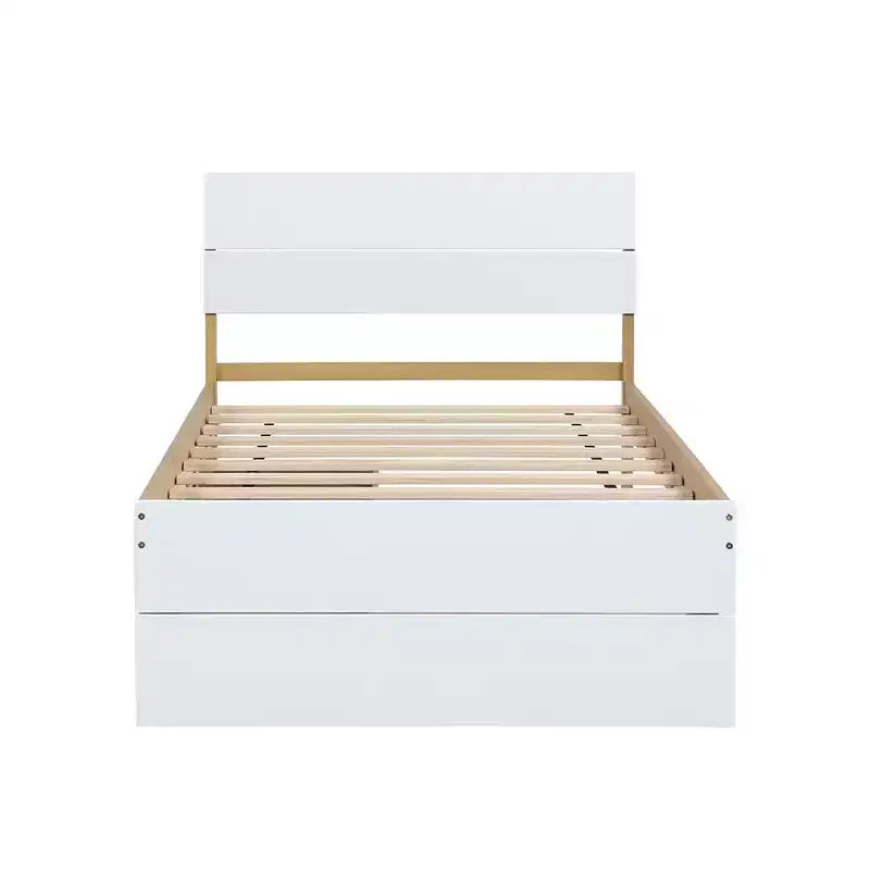 Struttura letto singolo con testiera e pediera laccate lucide, letto a piattaforma singolo in legno con letto estraibile, letto singolo, nessuna molla necessaria per camera da letto, camera degli ospiti