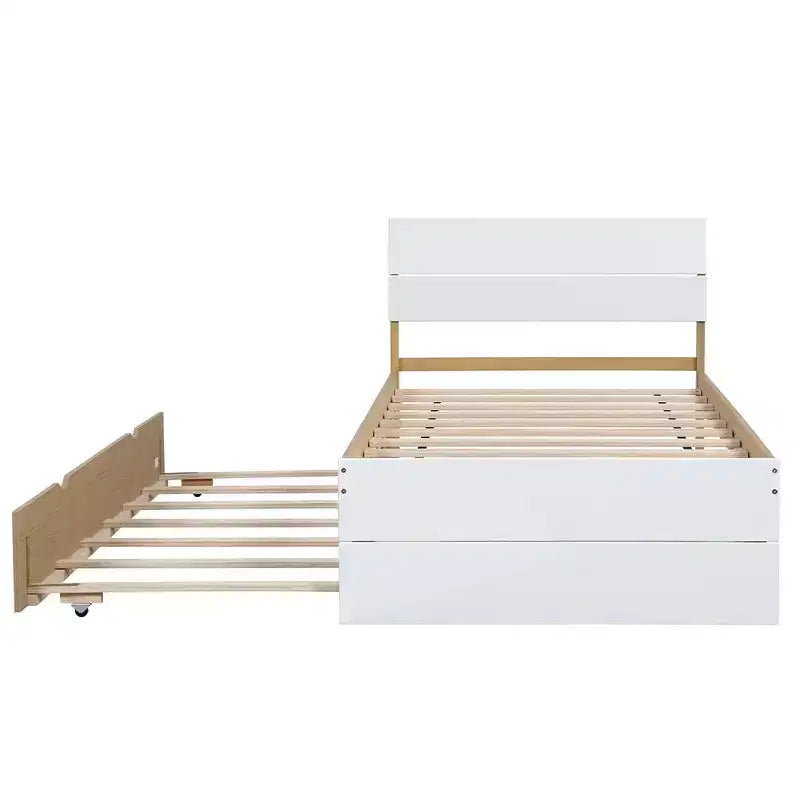 Struttura letto singolo con testiera e pediera laccate lucide, letto a piattaforma singolo in legno con letto estraibile, letto singolo, nessuna molla necessaria per camera da letto, camera degli ospiti