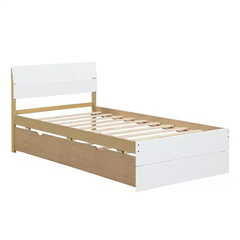 Struttura letto singolo con testiera e pediera laccate lucide, letto a piattaforma singolo in legno con letto estraibile, letto singolo, nessuna molla necessaria per camera da letto, camera degli ospiti