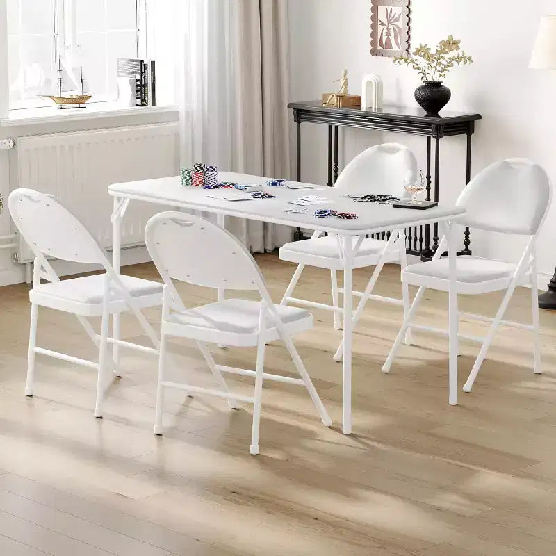 Tavolo da gioco pieghevole portatile e set di sedie per 4 persone, tavolo e sedie imbottiti in PU da 5 pezzi, per campeggio, sala da pranzo, ufficio