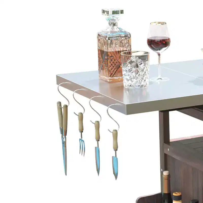 Carrello Grill con Ripostiglio, Isola da Cucina per Patio Tavolo Grill Esterno con Ruote Bloccabili e Ribaltina, Carrello BBQ Stand Mobile per Forno Pizza