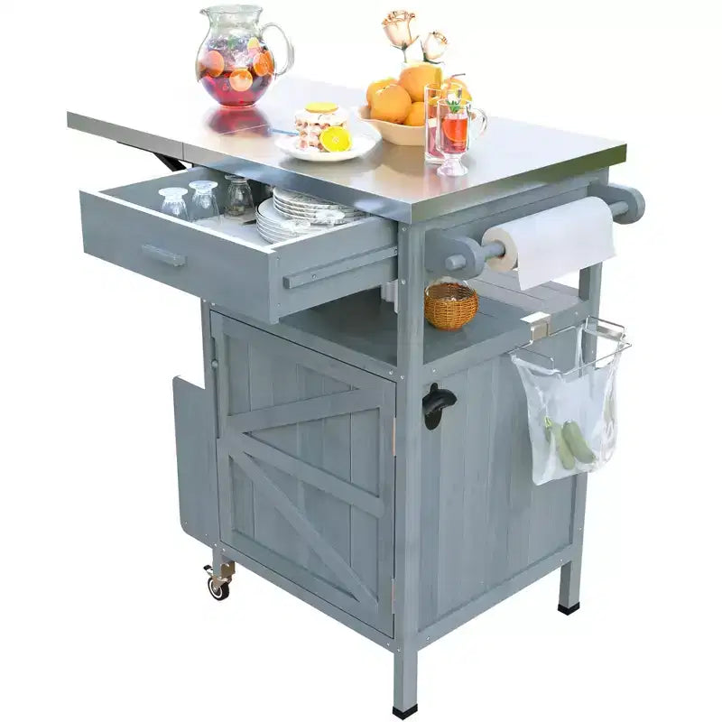 Carrello Grill con Ripostiglio, Isola da Cucina per Patio Tavolo Grill Esterno con Ruote Bloccabili e Ribaltina, Carrello BBQ Stand Mobile per Forno Pizza