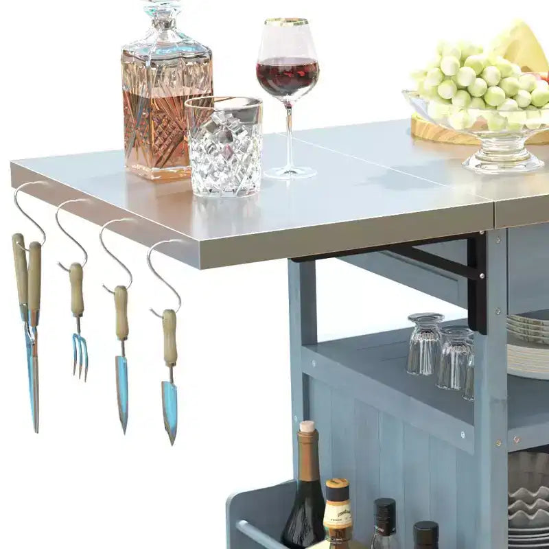 Carrello Grill con Ripostiglio, Isola da Cucina per Patio Tavolo Grill Esterno con Ruote Bloccabili e Ribaltina, Carrello BBQ Stand Mobile per Forno Pizza