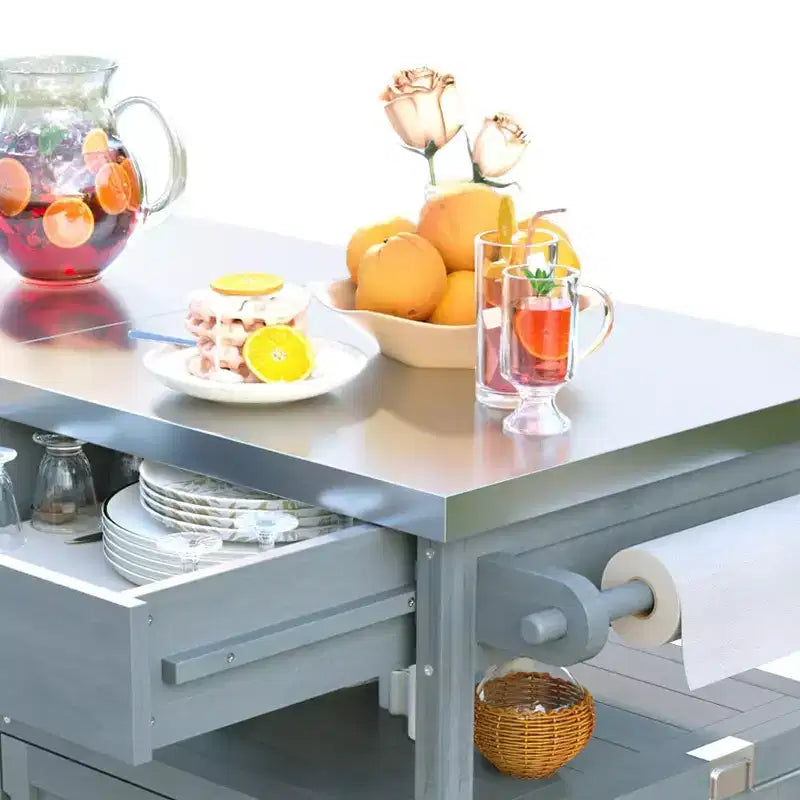 Carrello Grill con Ripostiglio, Isola da Cucina per Patio Tavolo Grill Esterno con Ruote Bloccabili e Ribaltina, Carrello BBQ Stand Mobile per Forno Pizza