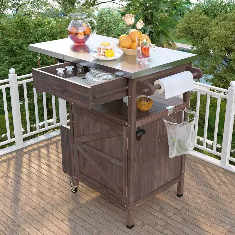 Carrello Grill con Ripostiglio, Isola da Cucina per Patio Tavolo Grill Esterno con Ruote Bloccabili e Ribaltina, Carrello BBQ Stand Mobile per Forno Pizza