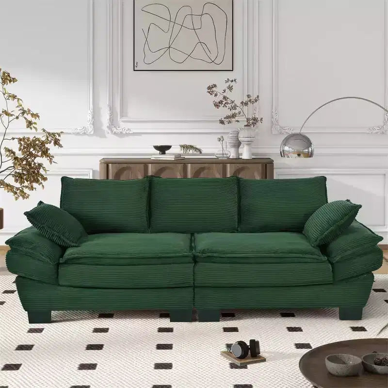 Divano Moderno di Metà Secolo, Piccolo Divano Rivestito in Velluto a Coste con 2 Cuscini Decorativi, Schienale Comodo, Divano per Soggiorno Camera da Letto